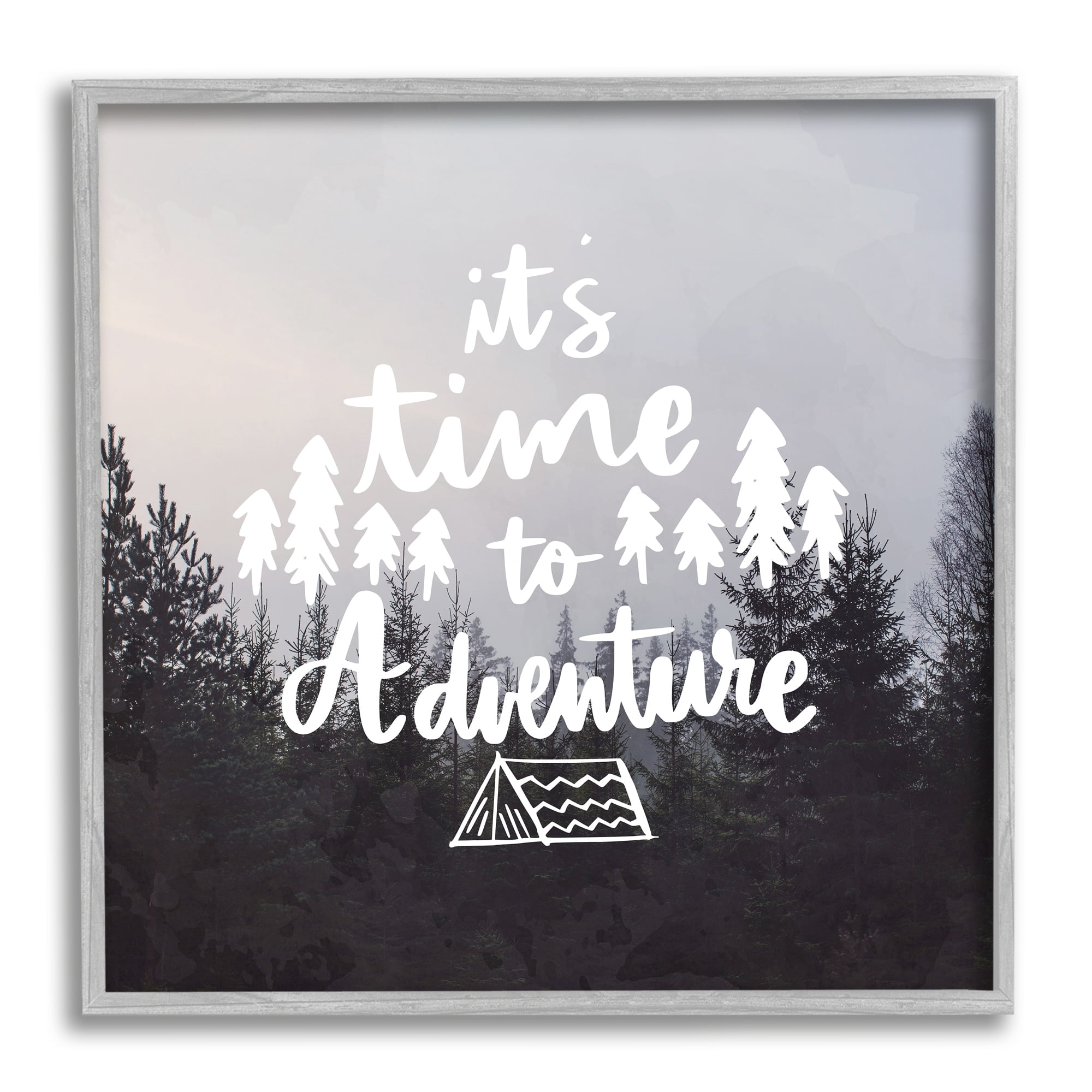 Stupell Industries Time To Adventure Woodlands Camping Tent Calligraphy Accent Framed Wall Art, 17 x 17, Design by Ann Bailey