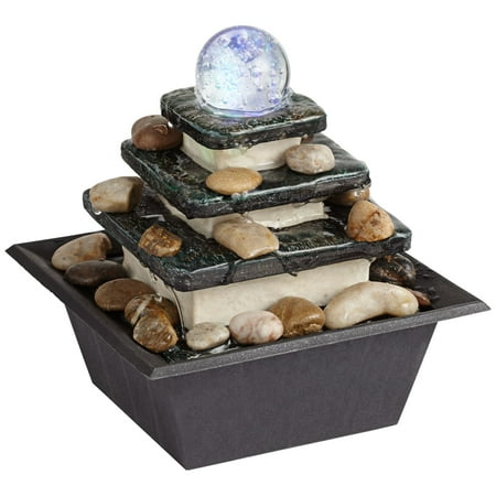 - John Timberland Zen Tabletop Water Fountain with LED Light Rolling Ball 3-Tier for Indoor Table Desk