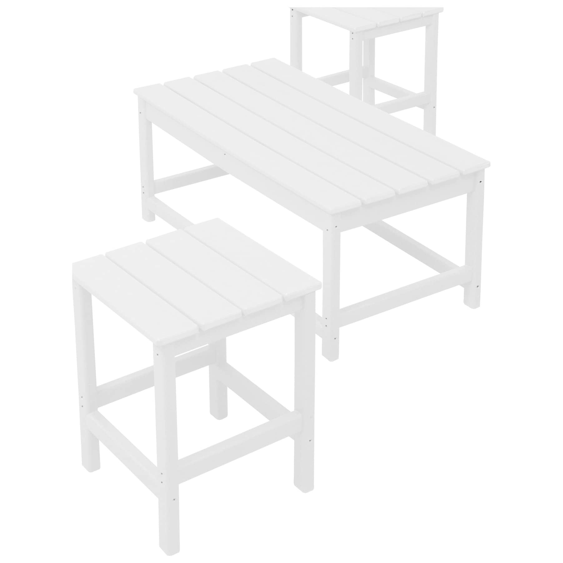 3PC Outdoor Poly Coffee Table and Side Table Set, White