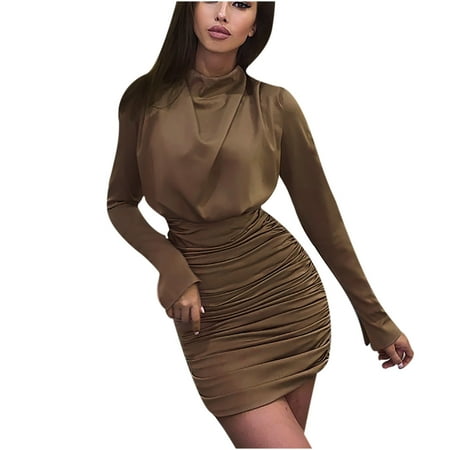 

CLEARANCE Long Sleeve Dress for Women Empire Waist Dress Tunic Dress Brown Dress Corset Dress Women Soild Color Dress 2022 Dress Women Solid Dress 2022 Dress M