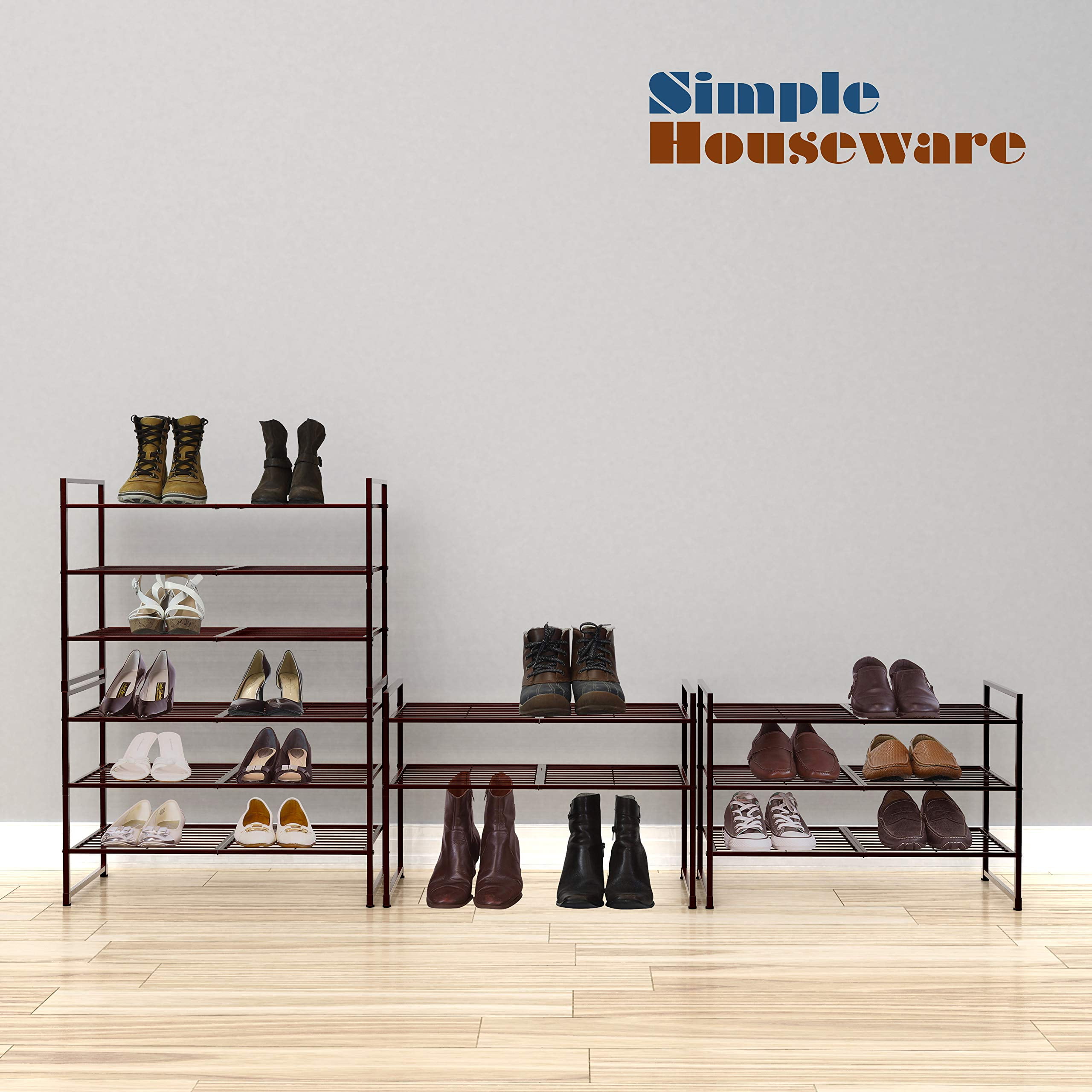 Simple Houseware 6-Tier Shoe Rack Storage Organizer 34-Pair w/ Side Hanging Bag, Bronze
