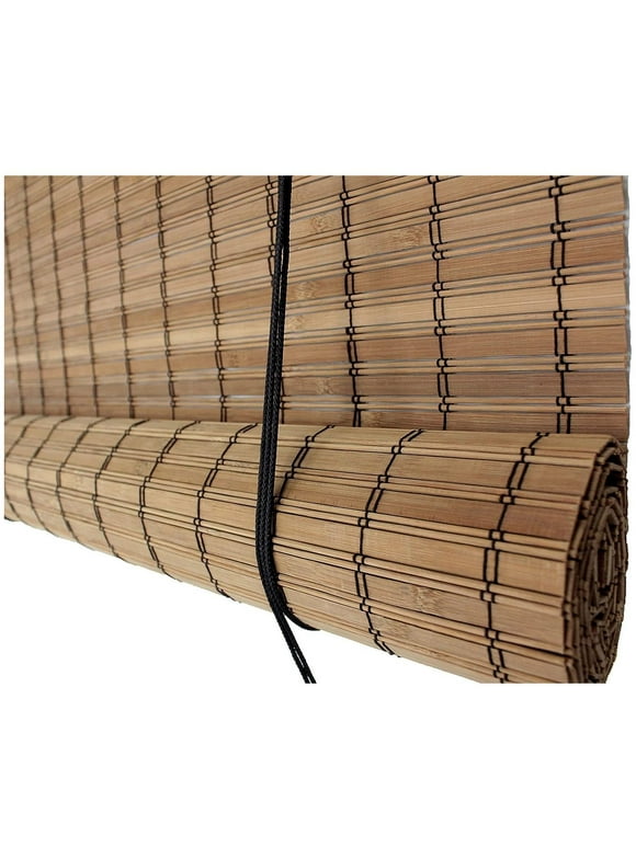 GREATYUUO, Brown Bamboo Slat Roll Up Blind - 95-Inch Wide by 72-Inch Long