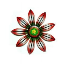 GRNSHTS Metal Flower Wall Art Sculpture Outdoor Hanging Ornament for Garden Decor (Red)
