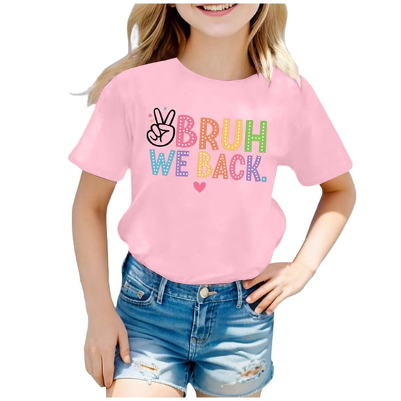 XEGLSBU Girls T-Shirts 7-8 Kids' Back to School Graphic Short Sleeve Round Neck Tee Bright & Comfortable for Boys & Girls Pink Size 4-5 Years
