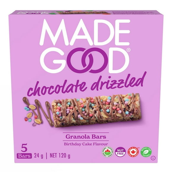 MadeGood Barres granola avec filet de chocolat Saveur Gâteau d’anniversaire Boîte de 5 barres Boîte de 5 barres