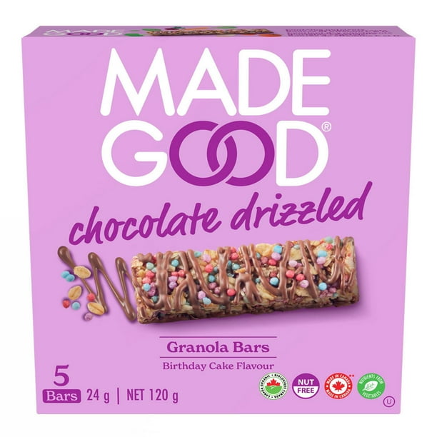 MadeGood Barres granola avec filet de chocolat Saveur Gâteau d’anniversaire Boîte de 5 barres Boîte de 5 barres