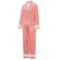 thumbnail image 3 of Gupgi Pyjama pour Femmes 2 Pcs Tenue d'Intérieur à Rayures Rouges Vêtement de Nuit Manches Longues Hauts à Boutons et Pantalons, 3 of 8