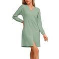 thumbnail image 4 of INSPIRE CHIC Women's Waffle Knit Nightshirt Long Sleeve Button Down Sleepshirts Nightgown with Pockets L Green, 4 of 6