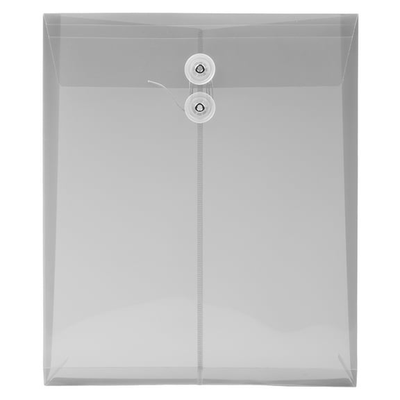 JAM Paper Plastic Envelopes, 9.8x11.8, Grey, Button String, Letter Open End, 12/Pack