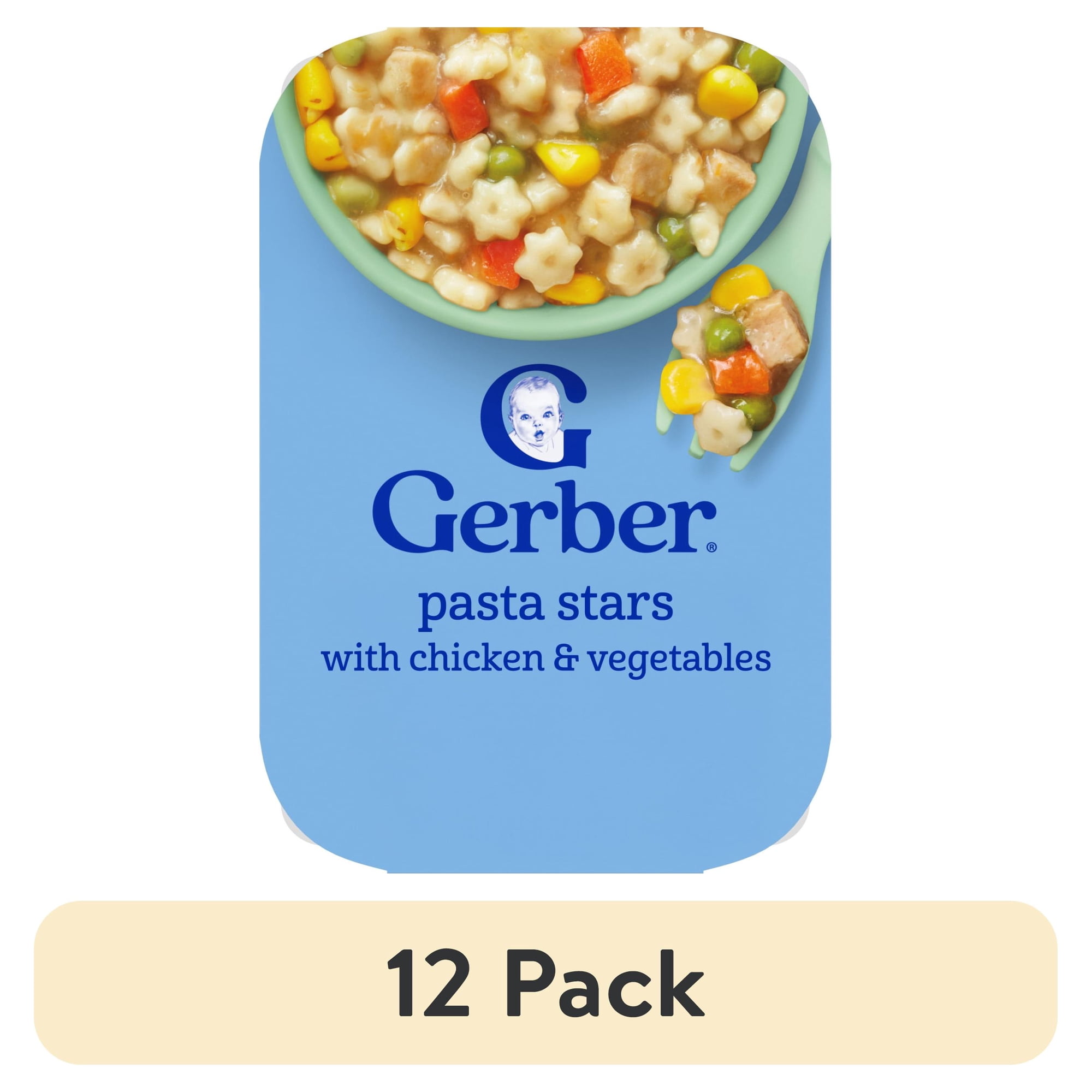 (12 pack) Gerber Mealtime for Toddler, Pasta Stars with Chicken and Vegetables Toddler Food, 6 oz Tray