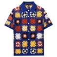 thumbnail image 3 of Men Shirts Short Sleeve Hollow Crochet Cardigan Knitted Top Button Down Collared Breathable Summer Hawaiian Shirt for Men Navy L, 3 of 6