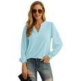 thumbnail image 3 of JWD Women's Casual V-neck Shirt Office Long Sleeve Bubble Cuff Four Seasons Top Light Blue X-Large, 3 of 6