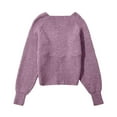 thumbnail image 5 of UJNDER Fashion Solid Crop V Neck Long Sleeve Knit Sweater Pullover for Women Purple M, 5 of 5