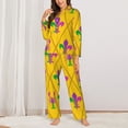 thumbnail image 3 of Kll Mardi Gras Crayfish And Fleur De Lis Print Women'S Long Sleeve Pajamas With Pants Sleepwear Loungewear 2 Set-Small, 3 of 9