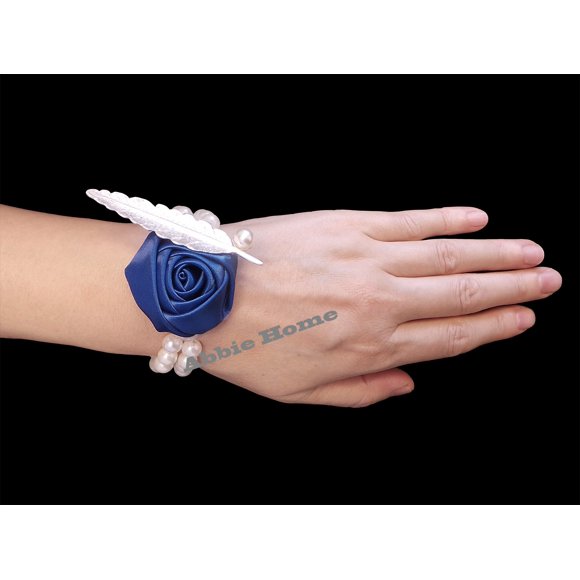 Abbie Home Décoration de Mariage Demoiselle d'Honneur Corsage de Poignet Fête Bal Filles Rose Fleur Lot de 2/4/6 (Lot de 2, Bleu)