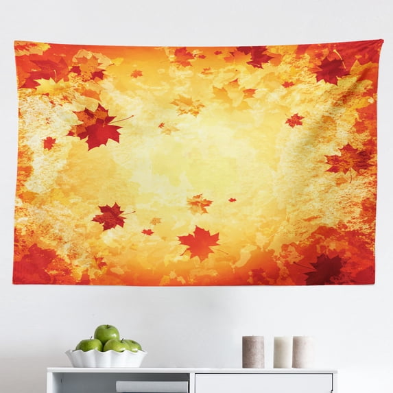 Fall Tapestry, Colorful Pile of Autumnal Foliage Maple Leafage Nature Environment on a Plain Backdrop, Fabric Wall Hanging Decor for Bedroom Living Room Dorm, 2 Sizes, Multicolor, by Ambesonne
