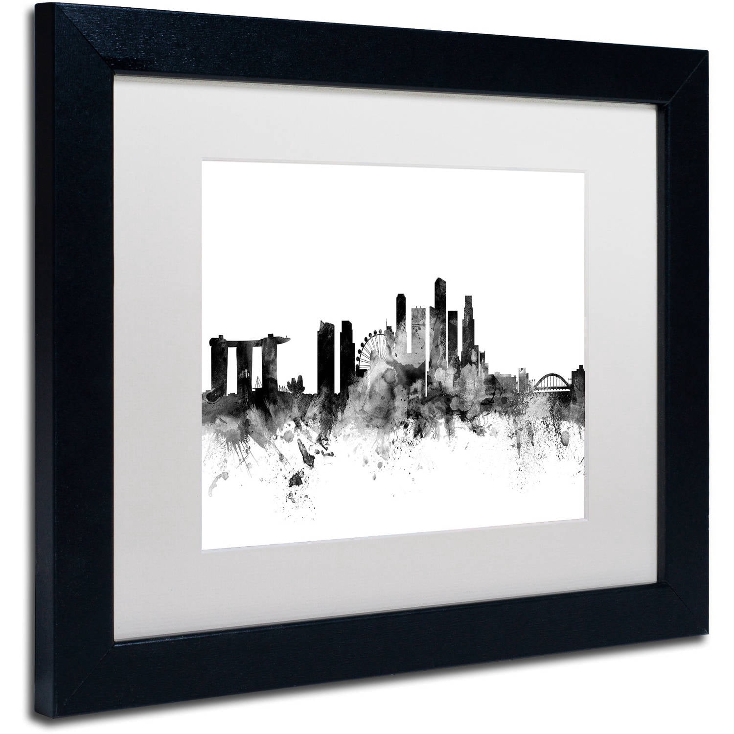 Trademark Fine Art "Singapore Skyline B&W" Canvas Art by Michael Tompsett, White Matte, Black Frame