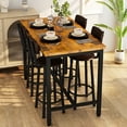 thumbnail image 6 of Lamerge 43.3” Dining Table Set for 4, Rectangle Bar Table with 4 PU Leather Backrest Stools, Pub Dining Room Table Set for Kitchen, Bar, Breakfast Nook, Small Space, Rustic Brown, 6 of 8
