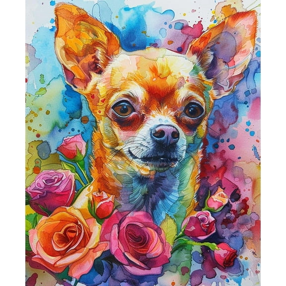Paint by Numbers for Adults -Flower Chihuahua- Drawing Paintwork DIY Paint by Number Kits Art Crafts for Home Wall Decor 16"x20"