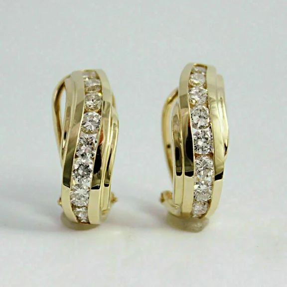 1Ct Round Cut Lab-Created Diamond Hoop Huggie Earrings 14K Yellow Gold Plated