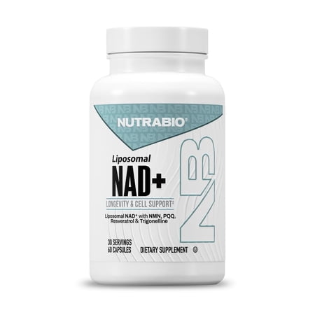 NutraBio- Liposomal NAD+ Supplement- Longevity and Cell Support- NAD+ Resveratrol with NMN & PQQ for Men and Women, Long-Term Vitality- 60 Capsules