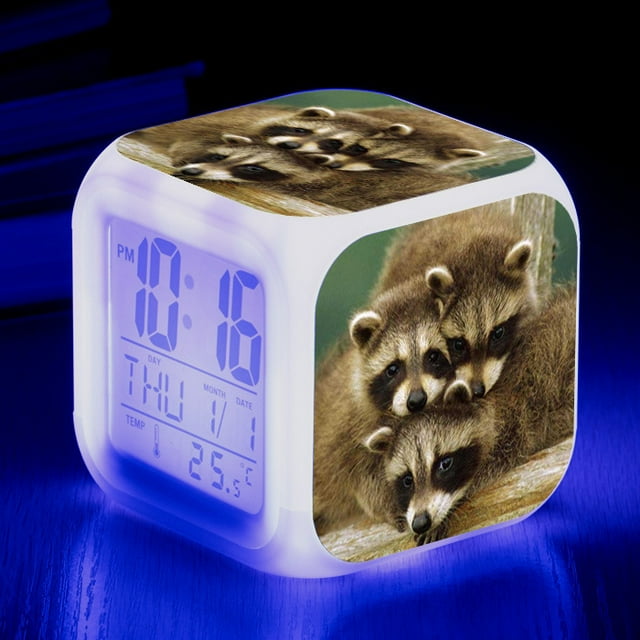 Réveil Animal Raton Laveur avec Horloge Carrée à Changement de Couleur à LED - un Réveil de Bureau Personnalisé et Créatif