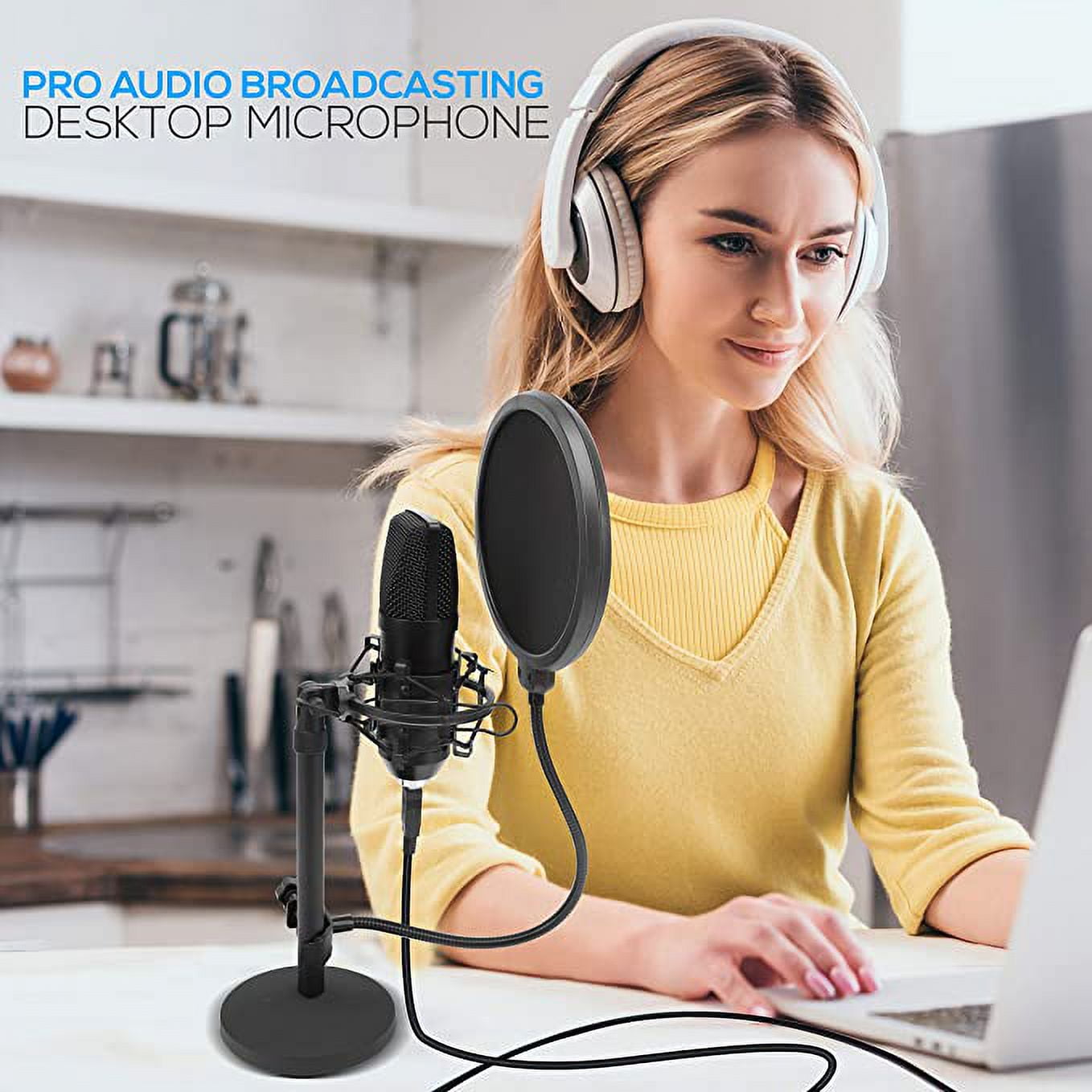 Pyle USB Microphone Podcast Recording Kit Audio Cardioid Condenser Mic w/Desktop Stand & Pop Filter