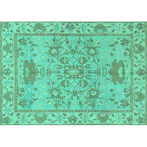 Ahgly Company Machine Washable Indoor Rectangle Oriental Turquoise Blue Traditional Area Rugs, 6' x 9'