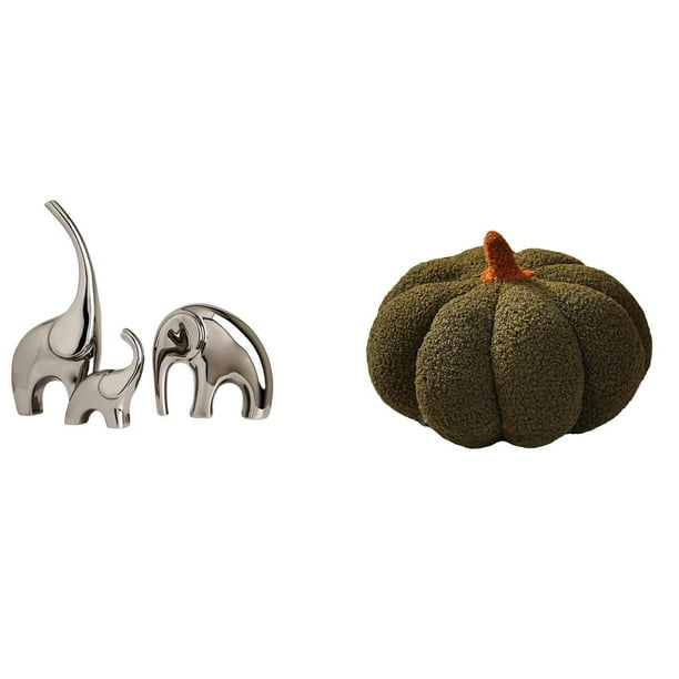 Figuras De Elefante De Cerámica Y Almohadas De Peluche De Calabaza. Escultura Animal única, Cojín Coleccionable Y Decorativo Para El Hogar, Estantería, Sofá, Decoración Del Dormitorio.