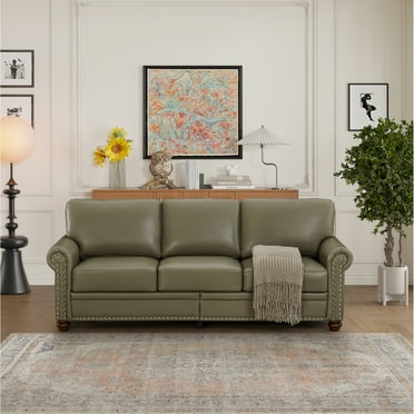 Miekor Furniture Classic Living Room Nails Sofa Grey Faux Leather 00088