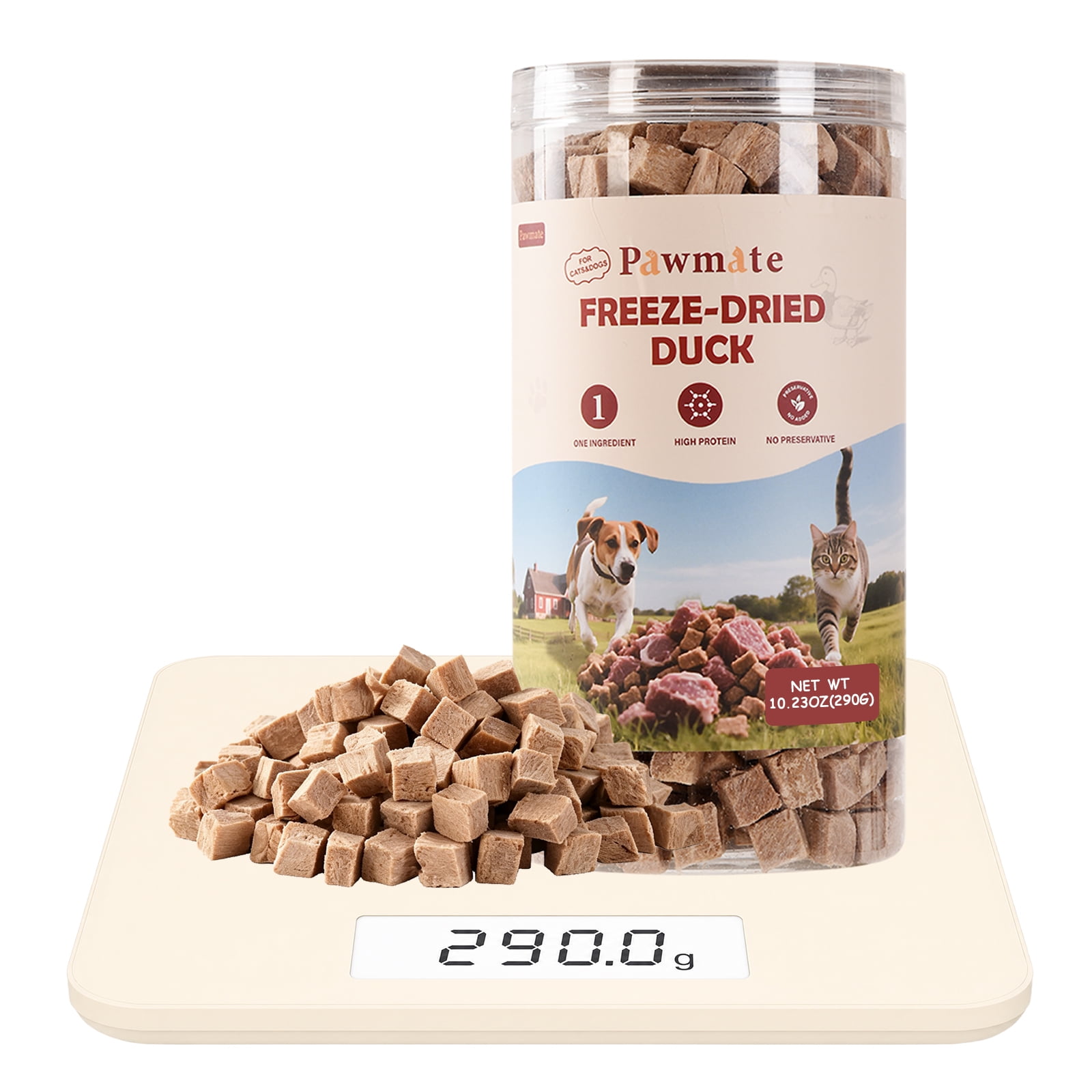 PAWMATE Freeze Dried Duck Treats for Dogs & Cats,Single Ingredient, High Protein Training Treats, 10.23oz