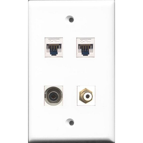 RiteAV - 1 Port RCA White and 1 Port 3.5mm 2 Port Cat5e Ethernet White Wall Plate
