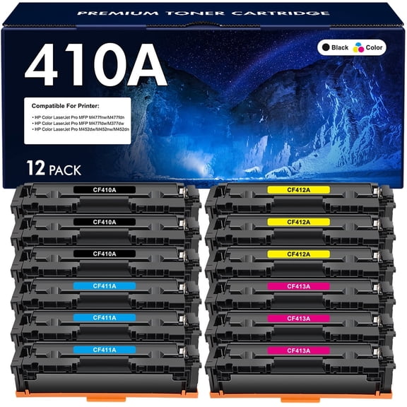 410A Toner Cartridges 410A 410X CF410A CF410X M477fnw Color Laserjet Pro MFP M477fdn M452dn M477fdw M452nw M452dw M377dw M477 M452 Printer Ink (12 Pack)