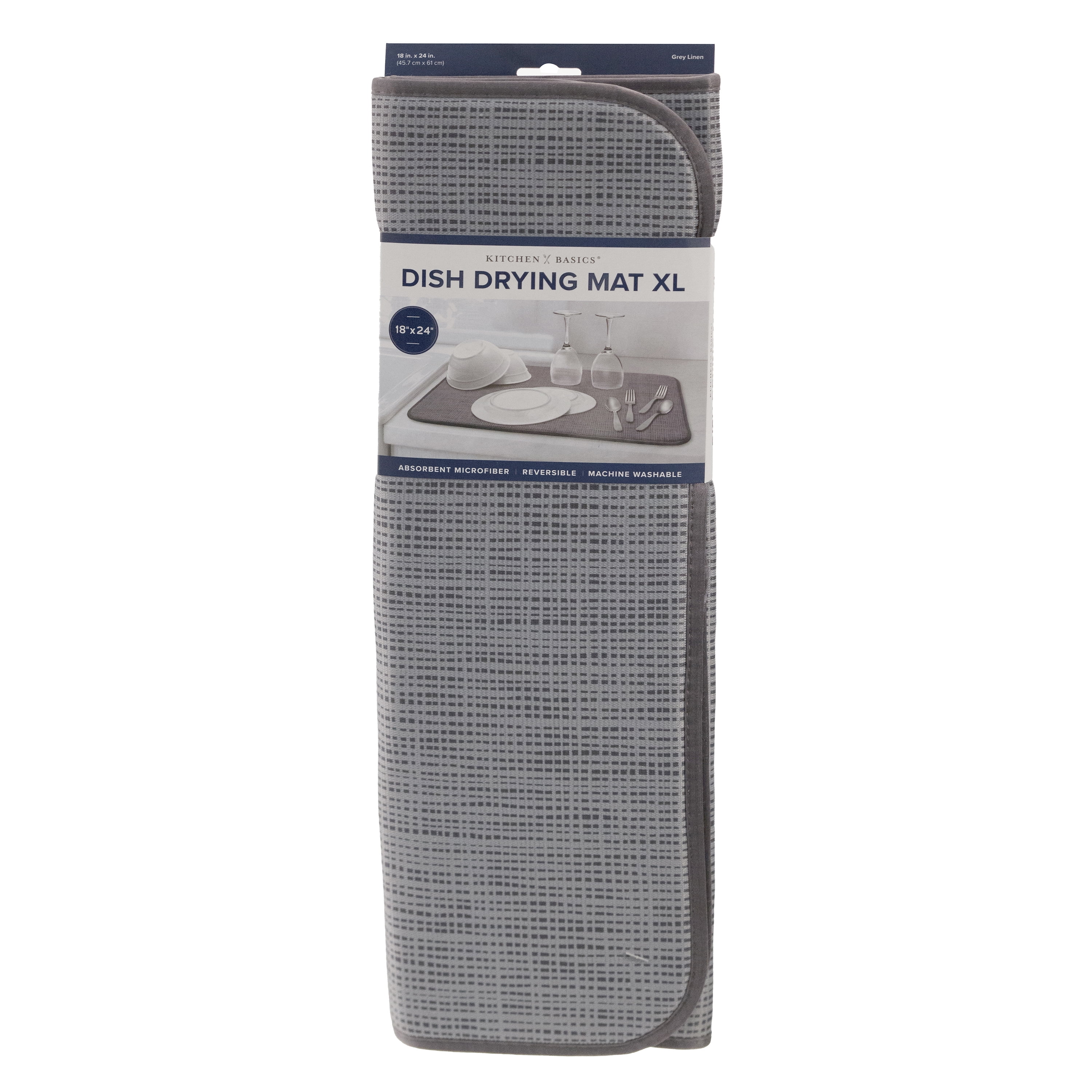 Kitchen Basics Microfiber XL Dish Drying Mat, 18"x24", Gray, Linen Print