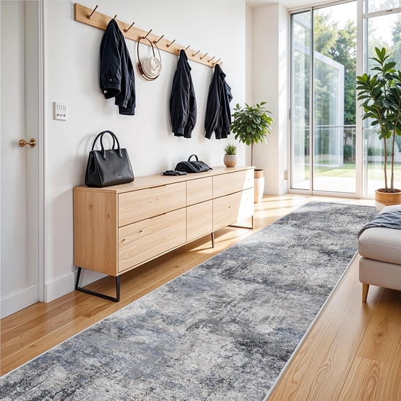 YOUFORTONG 3x14 Long Hallway Runner Rug, Ultra Soft Machine Washable Area Rug, Low Pile Vintage Distressed Carpet for Entryway Living Room Bedroom Kitchen,BLUE