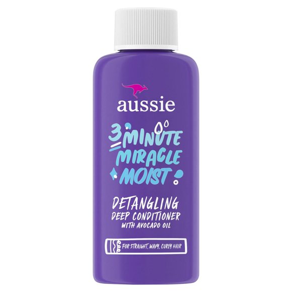 Aussie 3 Minute Miracle Moist Detangling Deep Conditioner Treatment with Avocado Oil, 1.7 fl oz, Travel Size, Paraben and Sulfate Free