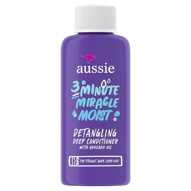 Aussie 3 Minute Miracle Moist Detangling Deep Conditioner Treatment with Avocado Oil, 1.7 fl oz, Travel Size, Paraben and Sulfate Free