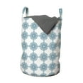 thumbnail image 1 of Geometric Laundry Bag, Ornamental Interlacing Squares Art Deco Inspired Pattern Relaxing Design, Basket with Handles Drawstring Closure for Laundromats, 13" x 19", Pale Blue and White, by Ambesonne, 1 of 4