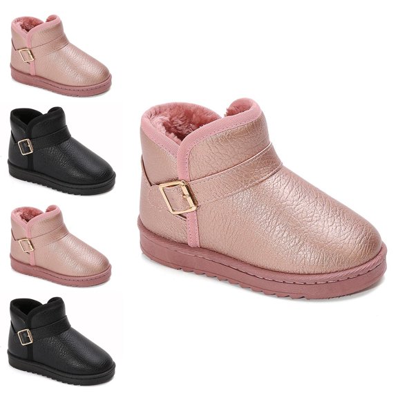 Afuyipoi Kids' Waterproof Faux Leather Snow Boots Non-Slip Thickened Winter Warm Shoes Size 8 Toddler - 3.5 Big Kid Black Size 11 Little Kids