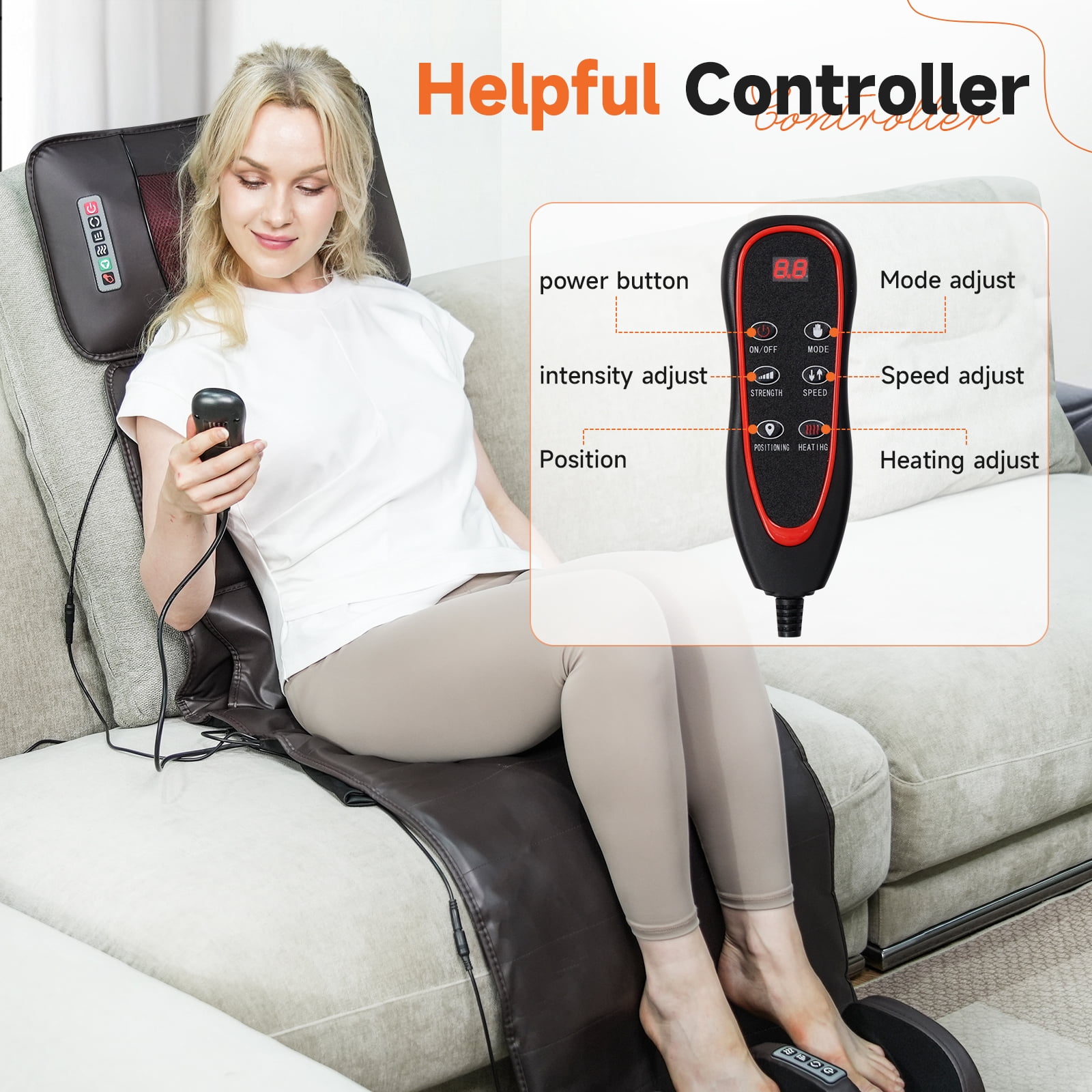 HEMXSZH Full Body Massage Mat with Remote Vibration & Heat, Foot Massager & Lumbar Cushion, Brown