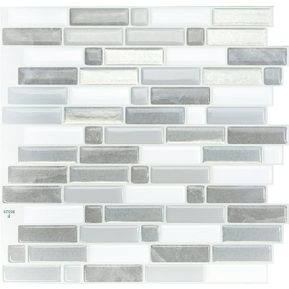 Smart Tiles Peel and Stick Backsplash, 5 Adhesive Tiles, Crescendo Grey/White, 9.72"x9.36"