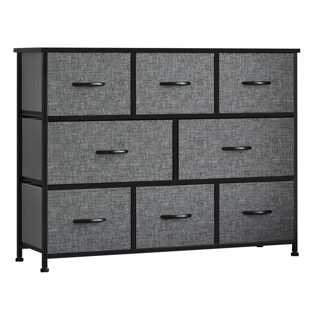 Demi Bonn Dresser for Bedroom with 8 Drawers, Chest Dresser Organizer with Steel Frame, Wood Top, Storage Drawer Unit with Fabric Bins for Closet, Hallway, Dark Gray