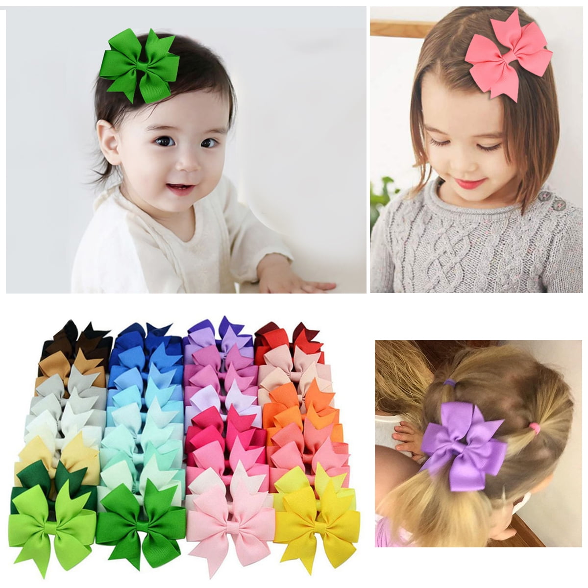 20 Pcs Baby Girls Kids Hair Bow Hairpin Alligator Bowknot Ribbon Clips Grosgrain
