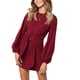 thumbnail image 1 of Vestido corto elegante de manga farol para mujer, cuello redondo, cintura con lazo, vestido de cóctel de punto Xemadio WRMH-217-17, 1 of 6