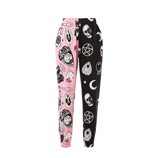 Women Print Baggy Sweatpants High Waisted Contrast Color Workout Trousers