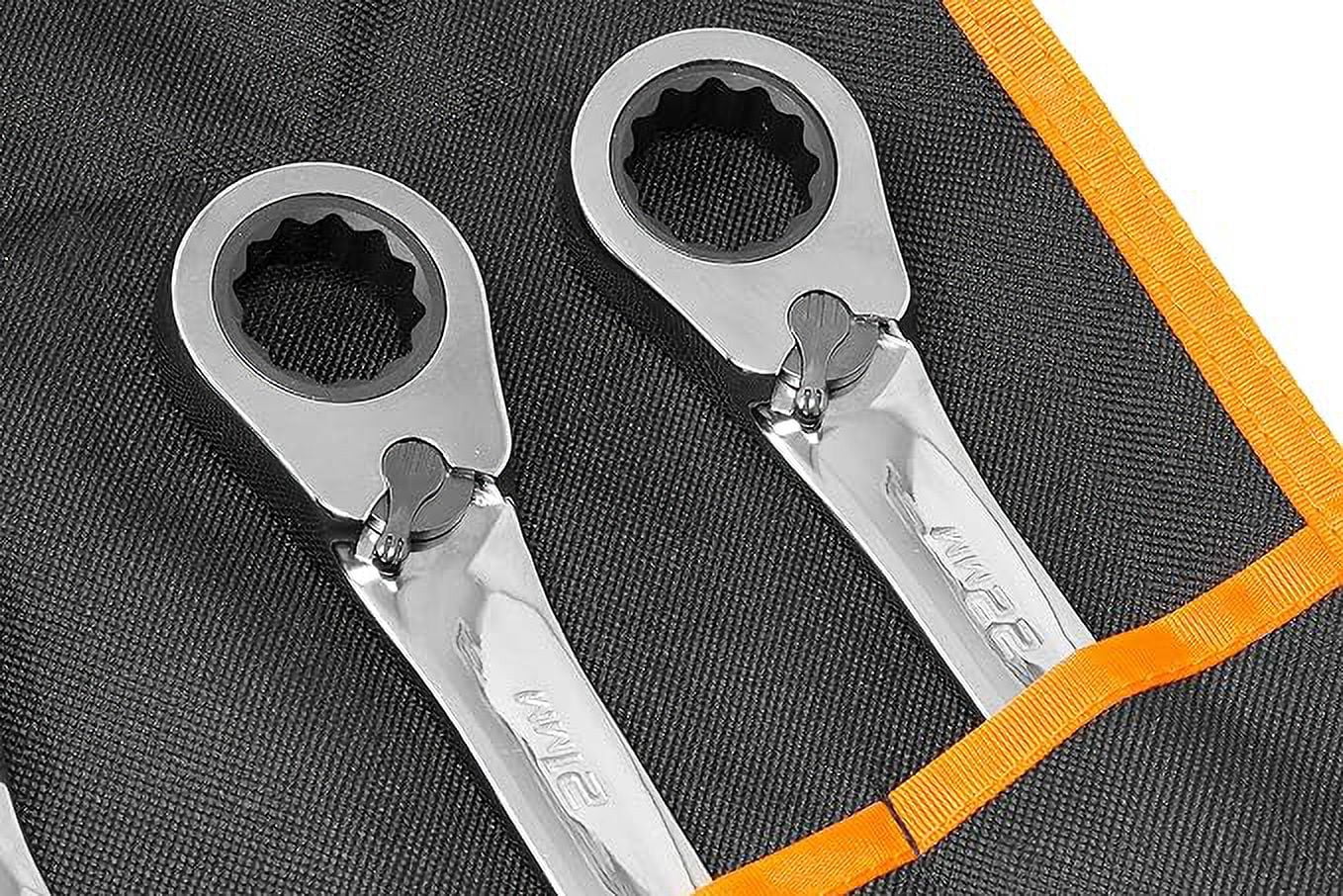WEN 16-Piece Professional-Grade Reversible Ratcheting Metric Combination Wrench Set with Storage Pouch