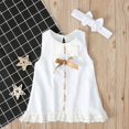 thumbnail image 3 of Été Bébé Nouveau-Né Fille Dentelle Robe Sans Manches Noeud + Bandeau, 3 of 5
