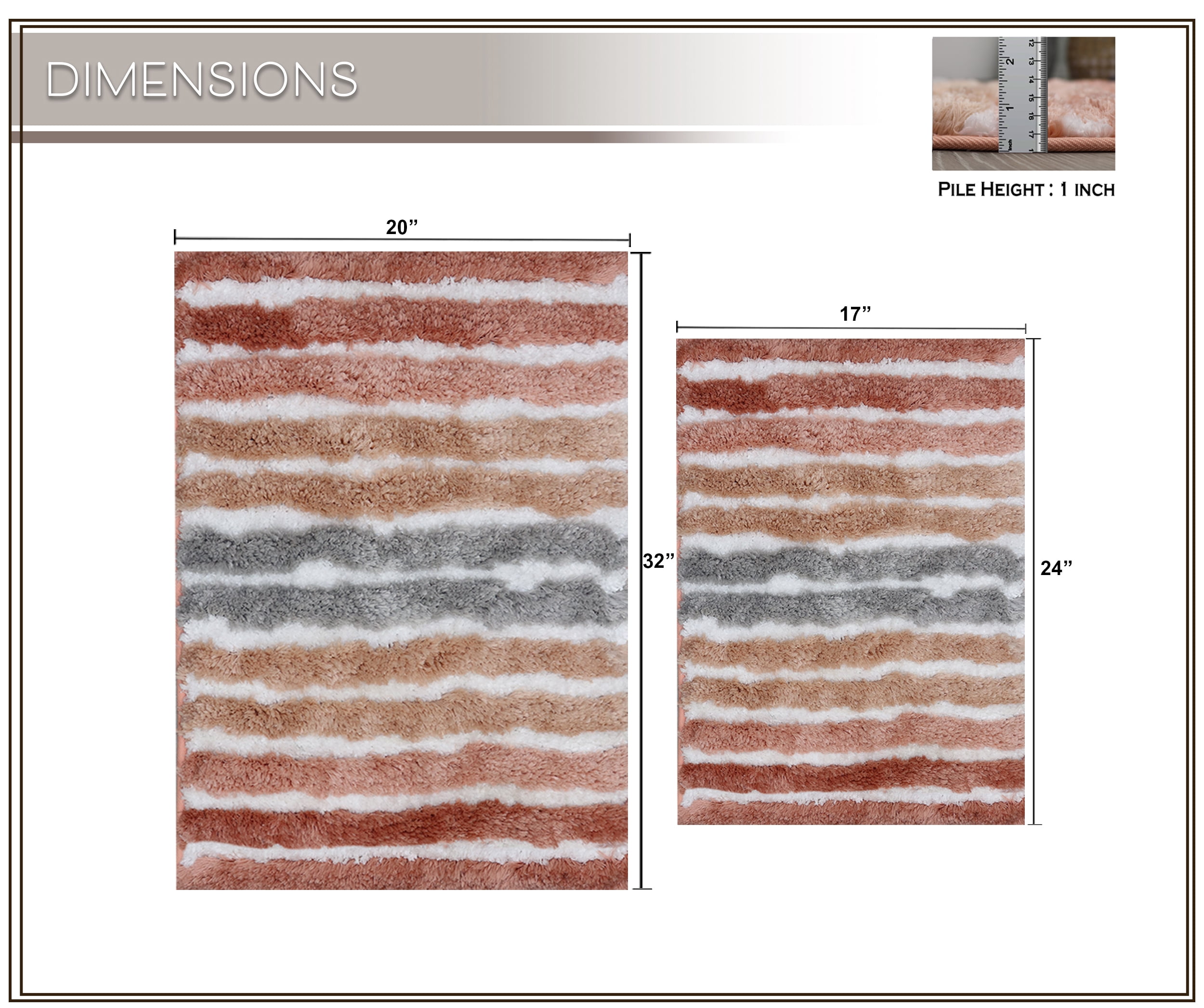 Bathroom Rugs, Soft Microfiber Bath Mats Set, Absorbent & Quick Drying, Non-Slip Rubber Backing, Machine Washable, Plush Bathroom Floor Mats for Tub, Shower, Sink – 17x24 & 20x32, 2 Piece Set - Coral