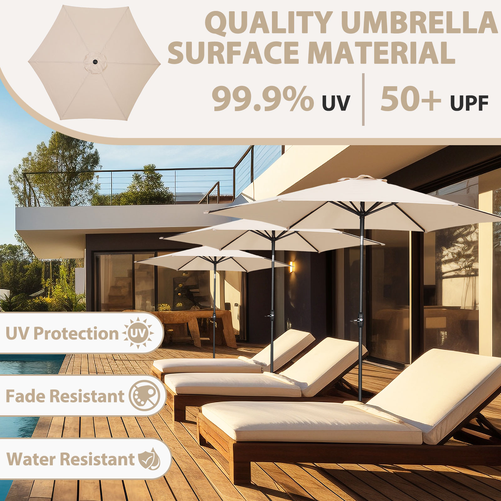Autlaycil 9ft Patio Umbrella with Tilt and Crank, Beige photo 5