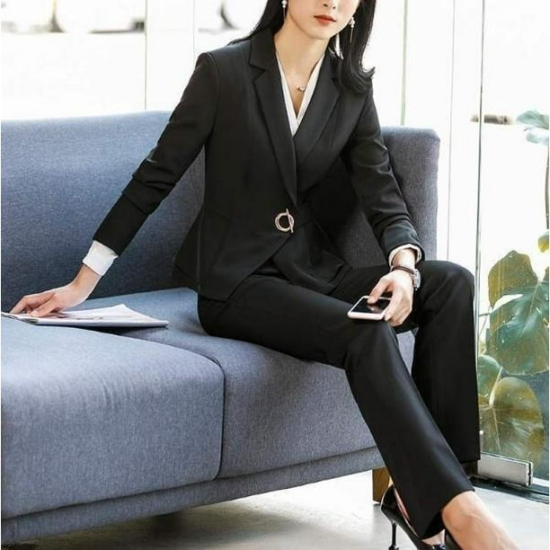 black New Business Women Suits with Skirt Elegant Slim Office Uniform Work  Wear